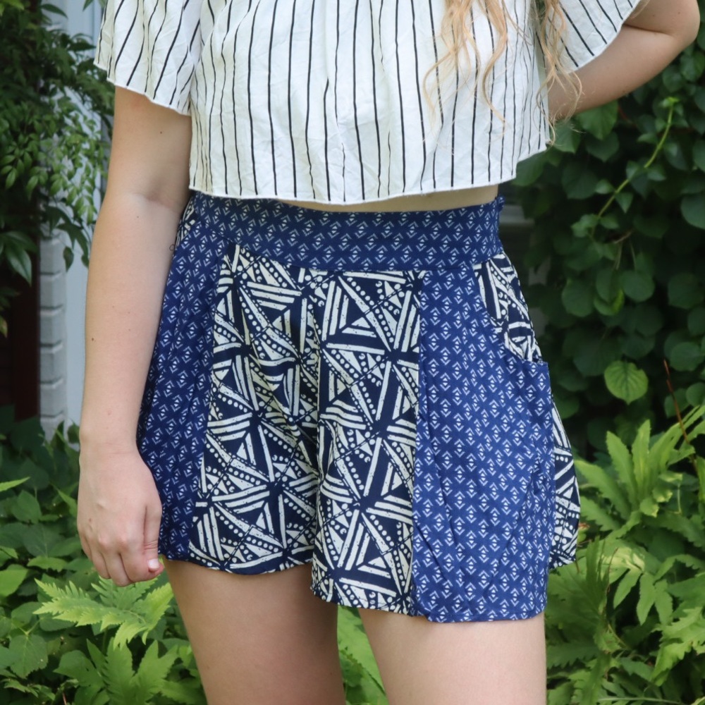 Blue and White Patterned Skort